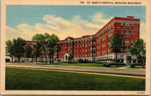 Vtg 1930's St Mary's Hospital Building Madison Wisconsin WI Linen Postcard