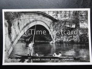 Vintage RPPC - King's College Bridge - Cambridge - wonderful image of punting