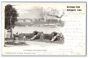 Davenport Iowa IA Postcard Fort Flagler Rock Island Cannon 1906 Vintage Antique