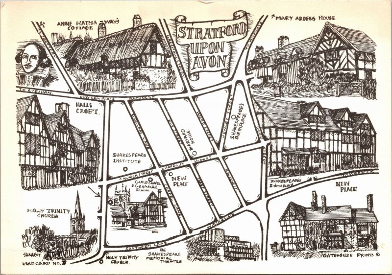 Postcard UK England Map Stratford upon Avon