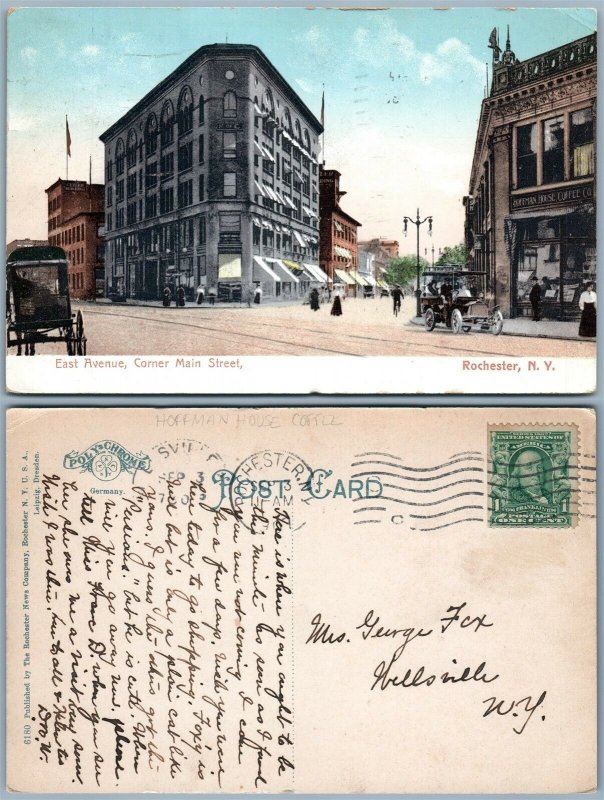 ROCHESTER N.Y. PORTSMOUTH EAST AVENUE CORNER MAIN STREET 1907 ANTIQUE POSTCARD