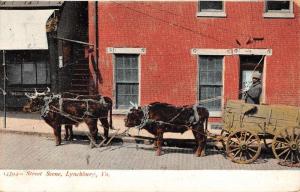 Lynchburg Virginia Ox Cart Street View Antique Postcard K107896