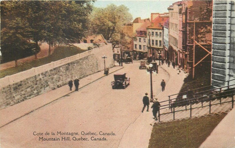 Postcard Canada cote de la montagne quebec mountain hill street cars citizens