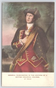 General George Washington in British Uniform~Peale~c1910 Hand-Colored Postcard