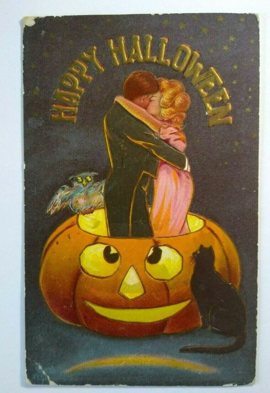 Halloween Postcard Kissing Couple Sanders 1909 Series 240 Syracuse NY Vintage 