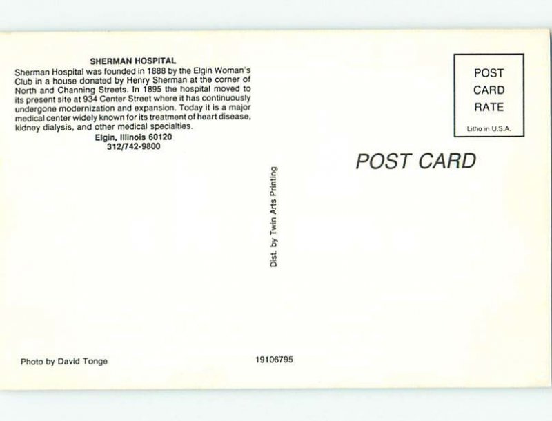 1980's SHERMAN HOSPITAL Elgin - Near Rockford & Chicago Illinois IL W2676@