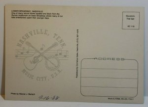 Vintage Postcard Broadway Nashville Music City Neon Night Ernest Tubbs 1988  741