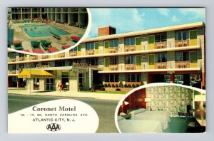 Atlantic City NJ - New Jersey, Coronet Motel, Inside and Outside, Postcard 