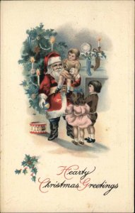 Christmas Santa Claus with Children Cute Kids Toy Drum c1910 Vintage Postcard