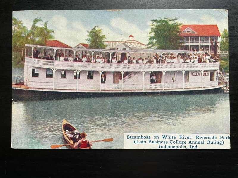 Vintage Postcard 1909 Steamboat White River Lain College Outing Indianapolis IN