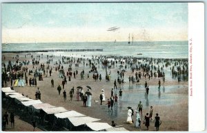 1909 Atlantic City, NJ Beach Steel Pier Litho Photo Postcard Sailboat People A35