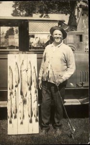 Saint St. Joseph MI Proud Man Fishing Catch Rod Reel 1923 GREAT PHOTO RPPC