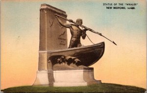 Massachusetts New Bedford Statue Of The Whaler Handcolored