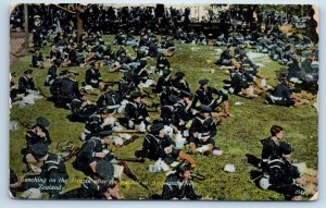 Auckland New Zealand Postcard Lunching on the Domain After Parade c1910