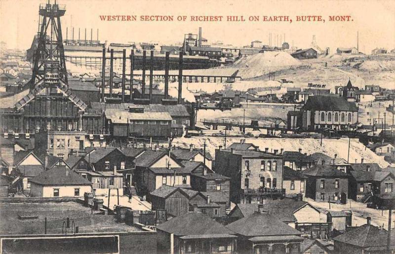 Butte Montana Western Section of Richest Hill Vintage Postcard J926655