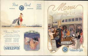 Eastern Steamship Lines MENU Vernada Caf‚ MOXIE Fold Open Postcard c1915