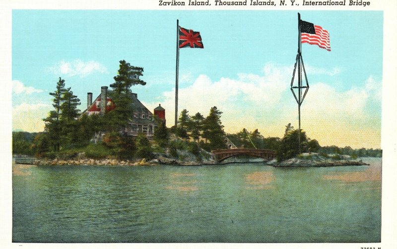 Zavicon Island International Bridge Thousand Islands New York Vintage Postcard
