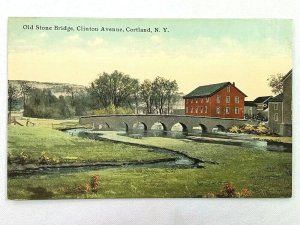 Vintage Postcard 1910's Old Stone Bridge Clinton Ave Cortland NY New York