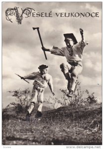 RP: Czech Republic , 30-50s ; Vesele Velikonoce [Easter] , Boys jumping w/ ax...