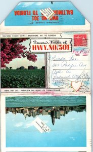 c1950s E US Highway Hwy 301 Postcard Souvenir Folder Tobaccoland Baltimore FL M8