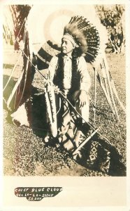 RPPC Sioux South Dakota Postcard 1940s Native American Chief Blue Cloud 23-6479