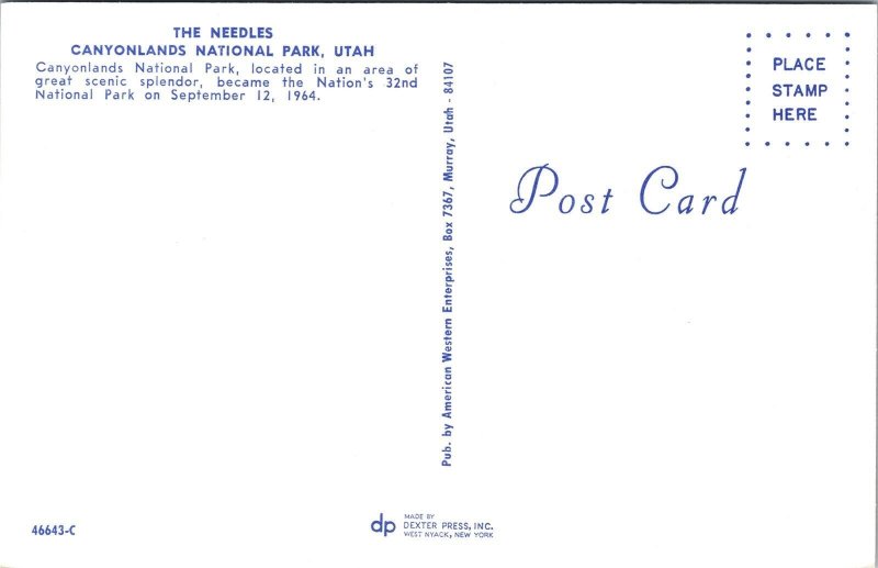 Needles Canyonlands National Park Utah UT Postcard VTG UNP Dexter Vintage Unused 