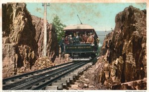 ELIZUR HOLYOKE Trolley Train Going Through Rock Cut Railway MA Postcard