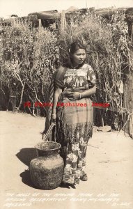 Native American Apache Indian, RPPC, Belle of Tribe, Woman Gathering Water