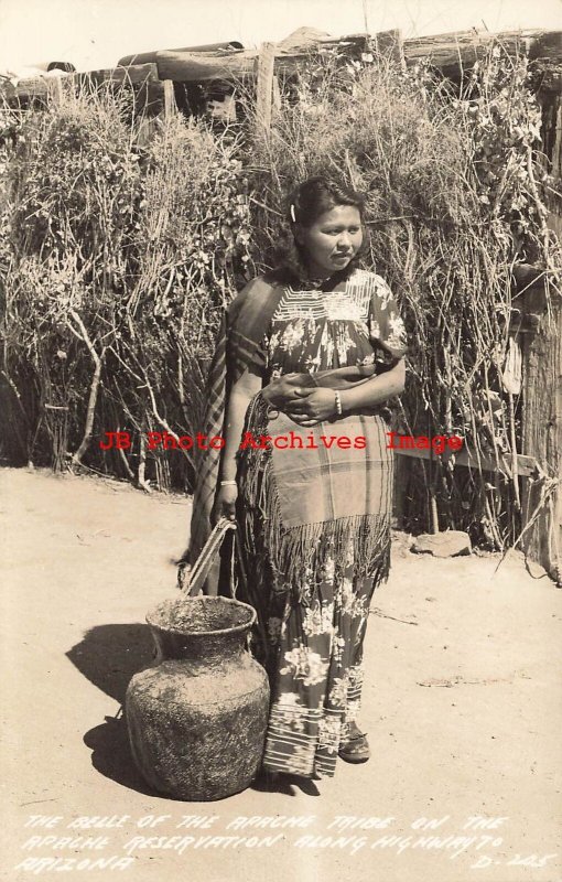 Native American Apache Indian, RPPC, Belle of Tribe, Woman Gathering Water 