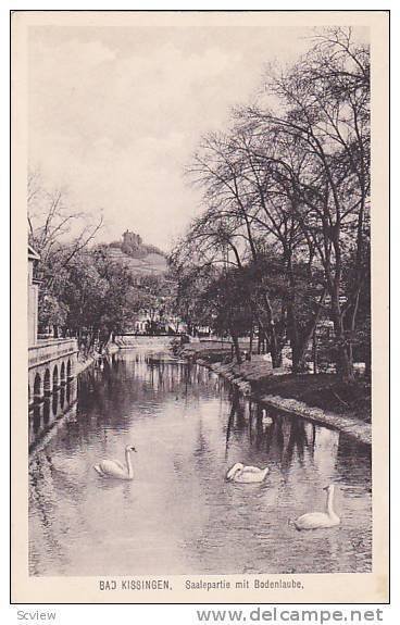 BAD KISSINGEN, Saalepartie mit Bodenlaube, Bavaria, Germany, 10-20s