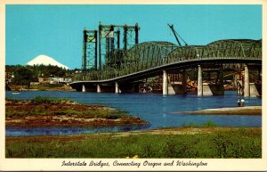 Interstate Bridges Connecting Oregon and Washington With Mount St Helens In B...