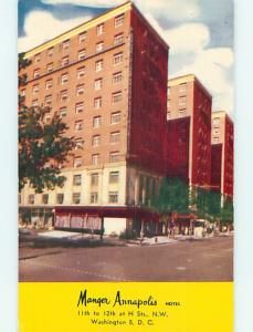 Unused 1950's MANGER ANNAPOLIS HOTEL Washington DC Q5565@