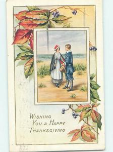 Pre-Linen thanksgiving PILGRIM COUPLE STANDING AT SEASHORE HQ7697