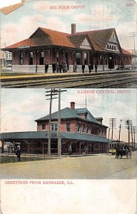 J44/ Kankakee Illinois Postcard c1910 Big Four Railroad Depot Station 158