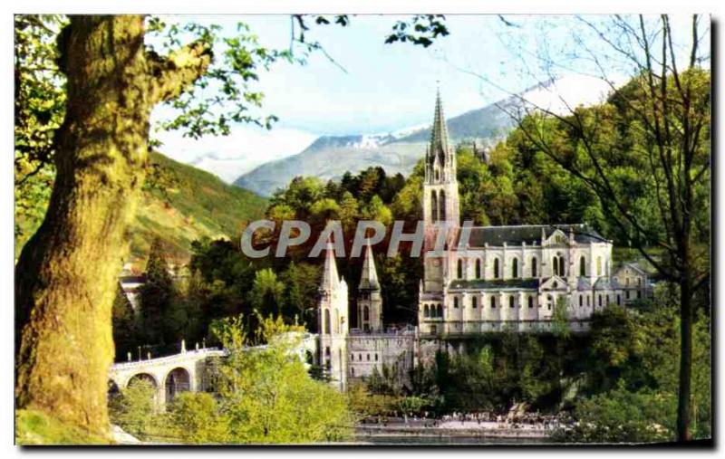 Old Postcard Lourdes Basilica and the Pic du Jer