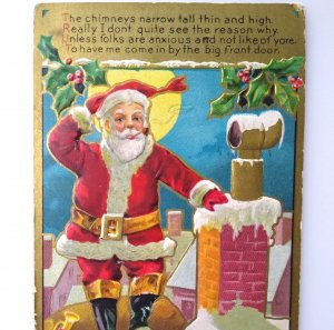 Santa Claus Christmas Postcard Kris Kringle Series 1 Pipe Full Moon Chimney 1908