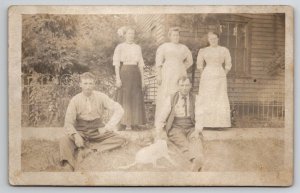 RPPC Handsome Men with Dog Edwardian Ladies Real Photo Amana Iowa Postcard V22