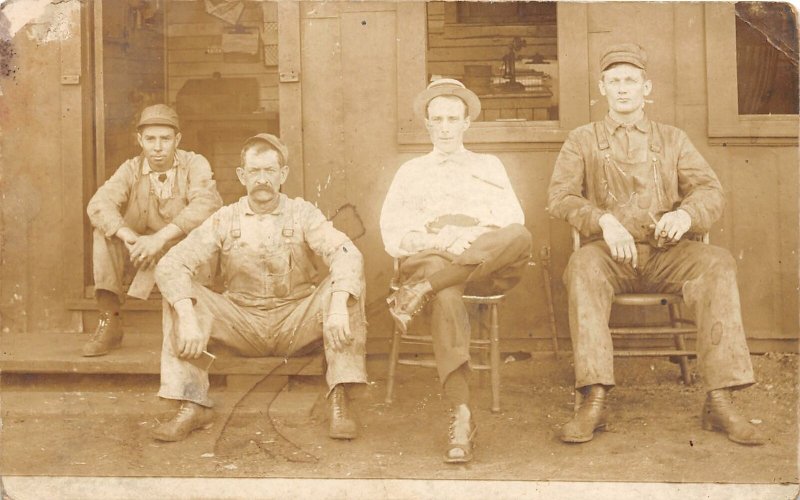 F82/ Occupational RPPC Postcard c1910 Overalls Factory Workers Chairs 16