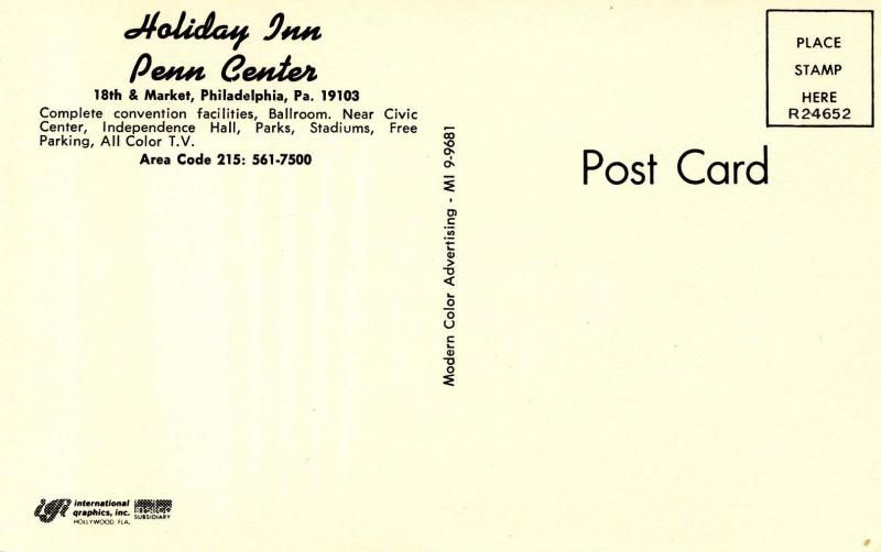 PA - Philadelphia. Holiday Inn Penn Center, 1960's
