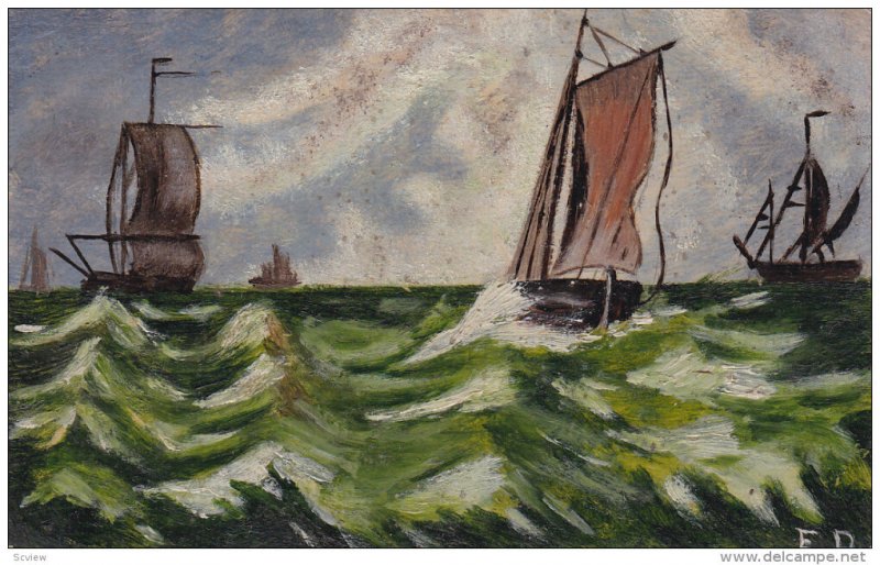 1900-1910s; 4 Sail Ships At Sea