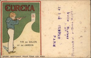 Toy Gun Boy Target Shooting EUREKA French c1900 Postcard