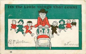 It's the Little Things That Count Father with children Comic pm 1907 Postcard