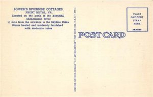 BOWER'S RIVERSIDE COTTAGES Front Royal, Virginia Roadside Linen Postcard c1940s 
