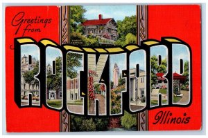 1949 Greetings From Rockford Illinois Large Letters Multiview Vintage Postcard