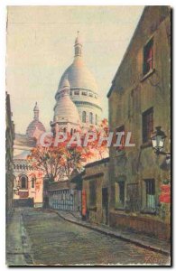 Old Postcard Paris Montmartre Basilica strolling to the Rue du Chevalier de l...