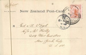 HALLS ARM NEW ZEALAND TO NEW YORK USA POSTCARD EXCHANGE 1904