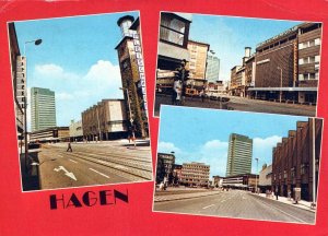 VINTAGE CONTINENTAL SIZE POSTCARD DOWNTOWN CITY OF HAGEN GERMANY