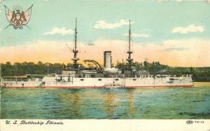 C-1910 Navy Military Great White Fleet USS Battleship Illinois Postcard 598