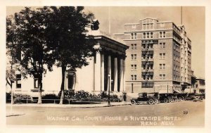 RPPC WASHOE CO. COURT HOUSE & RIVERSIDE HOTEL RENO NEVADA REAL PHOTO POSTCARD !!