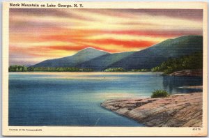VINTAGE POSTCARD SUNRISE AT BLACK MOUNTAIN ON LAKE GEORGE NEW YORK